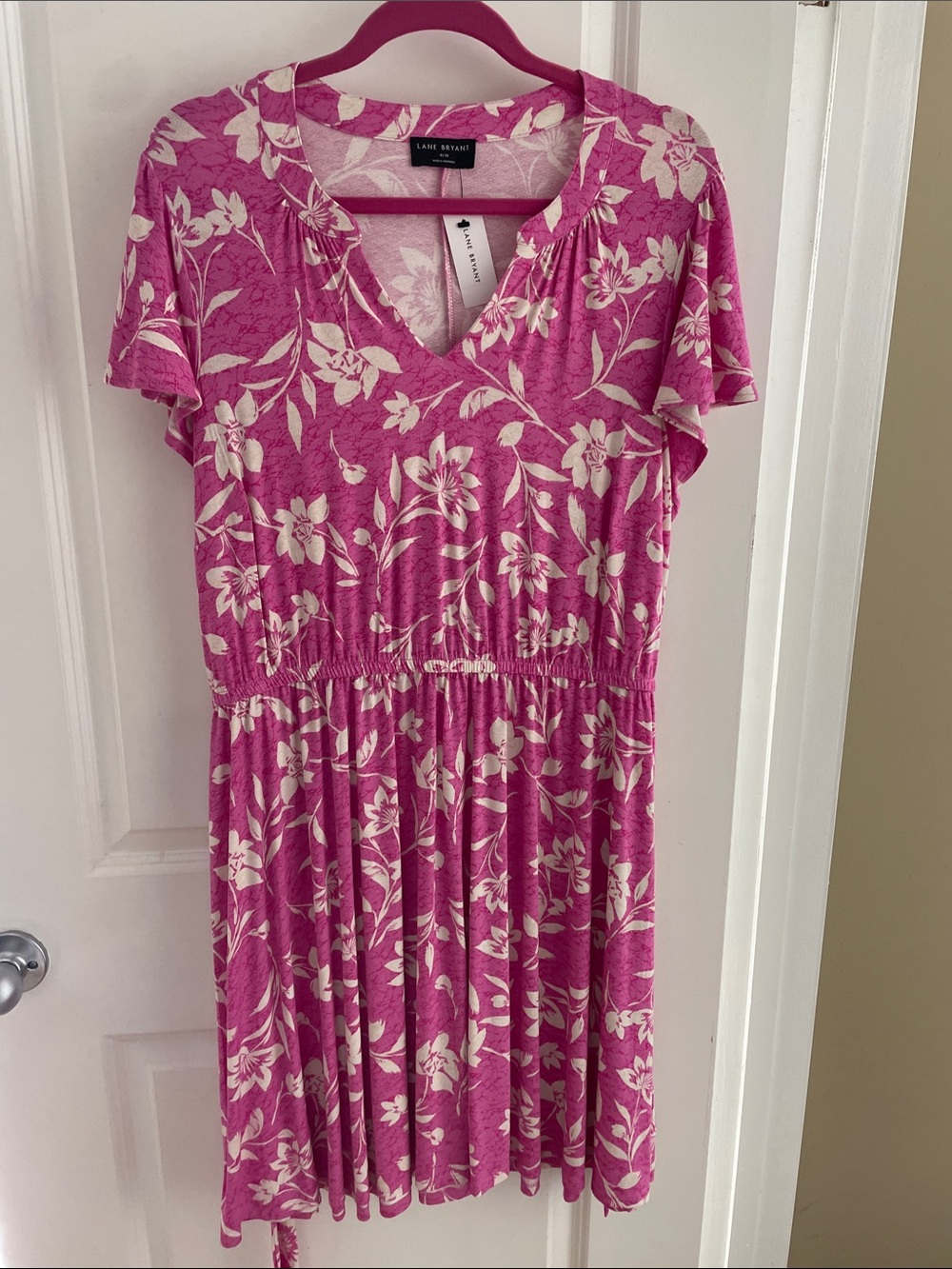 Lane Bryant Hot Pink and Cream Floral V-Neck Dress